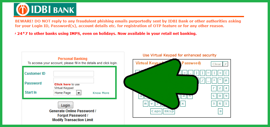 how to Online internet Banking IDBI